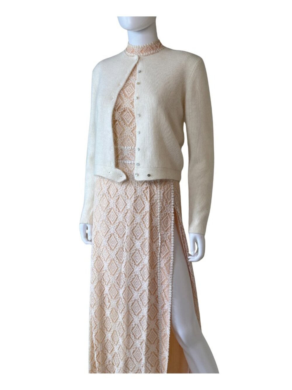 Vintage Tailor B. Moss Angora Rabbit Hair Cream Cardigan Sweater M